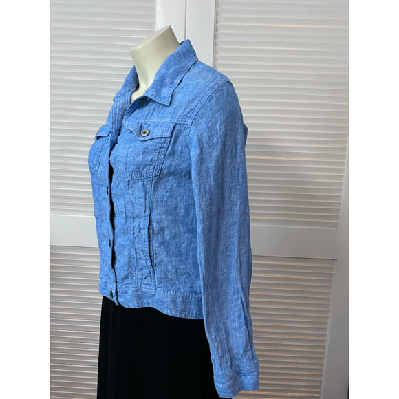 Jones New York Linen Denim-Style Jacket Light Blue Size L Button Front - Picture 3 of 8